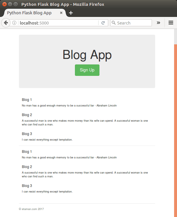 Flask blog app tutorial 1 Signup page 2018