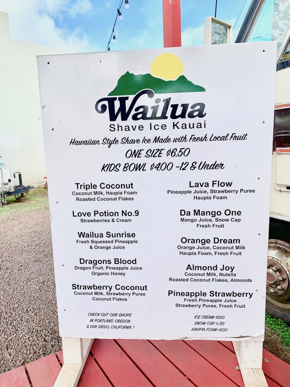 Wailea shave ice menu Bohemian Vagabond Jacki Ueng