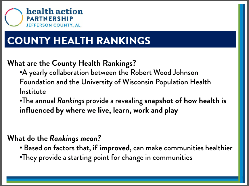 New Health Rankings Confirm Improvement in Central Alabama Bold Goals