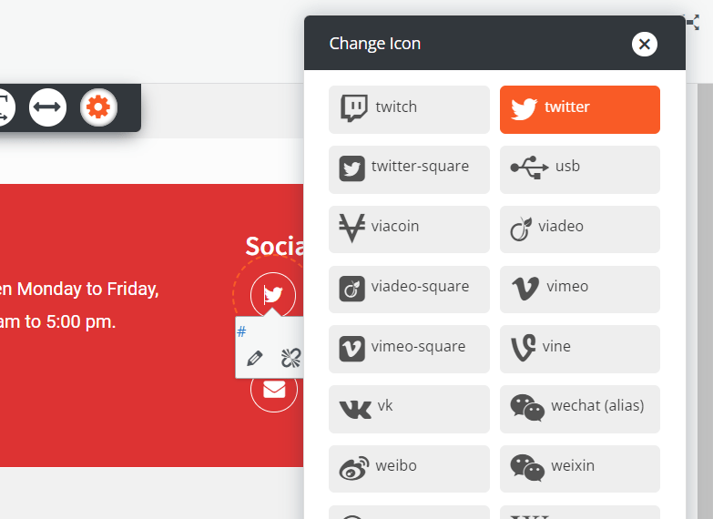 How do I change social media icons in my Post and Page Builder content