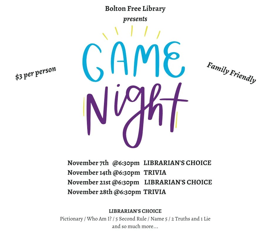 Game Night at the Bolton Free Library Bolton Landing Chamber of Commerce