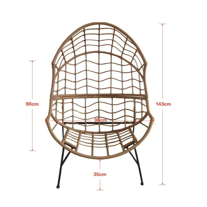 Patio Wicker Egg Chair with Cushion and Pillow Rattan Hanging Basket