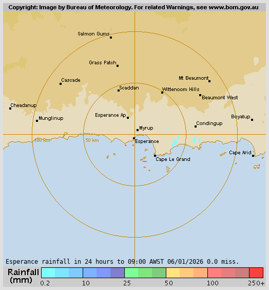 128 km Esperance 24 hour Rainfalls