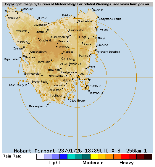 256 km Hobart Airport Radar
