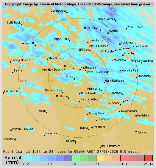 128 km Mount Isa 24 hour Rainfalls