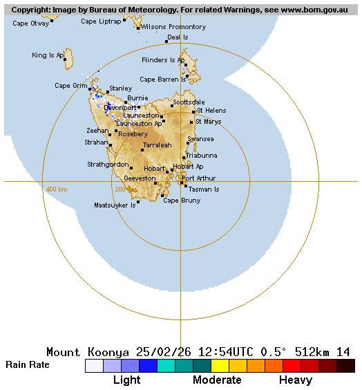 512 km composite Hobart (Mt Koonya) Radar