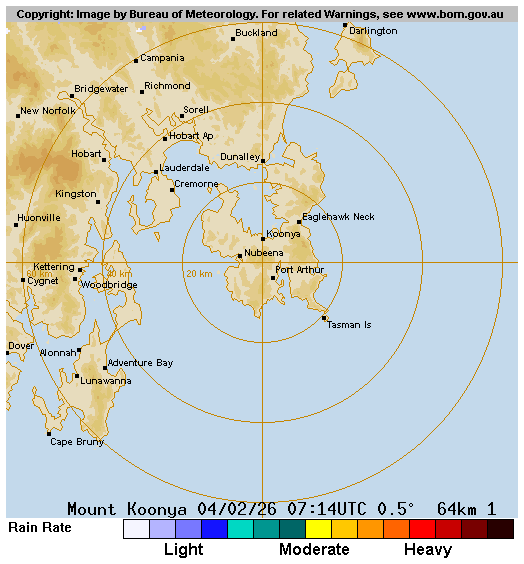 64 km Hobart (Mt Koonya) Radar