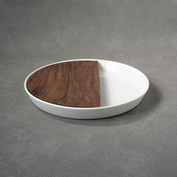 Eclipse Round Serving Platter with Wood (White) Bomshbee