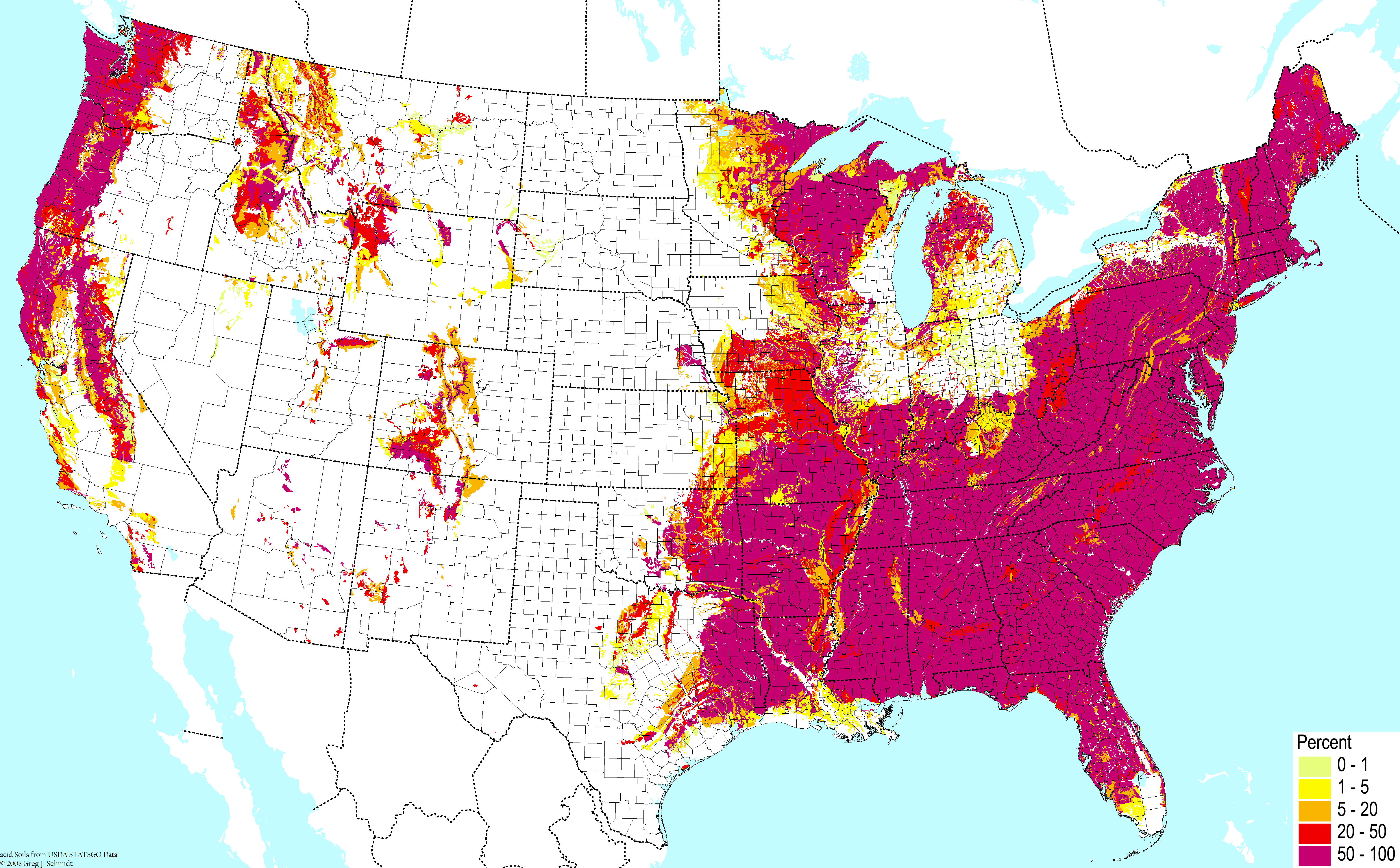 Acidic Soil Usa Map US Map of Acidic Soils (pH