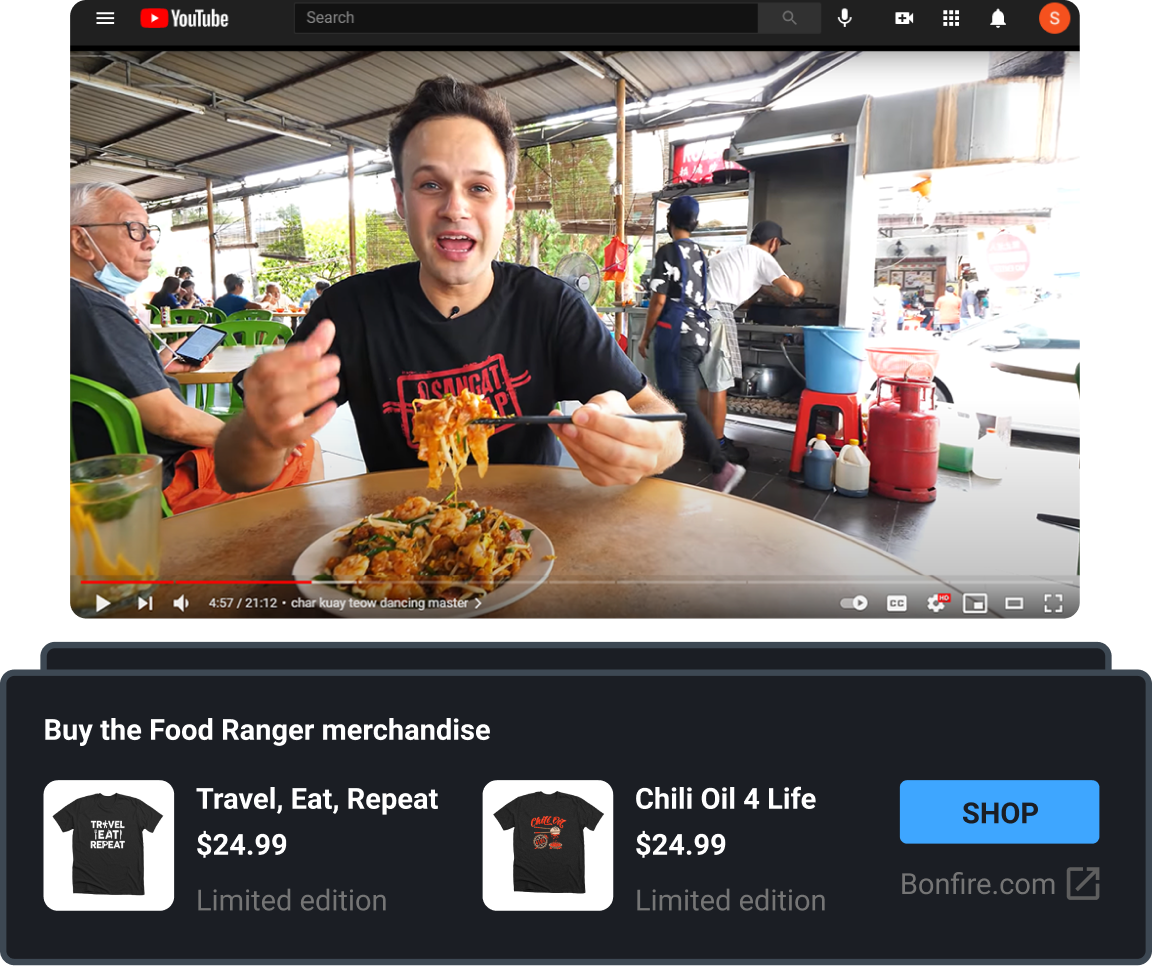 YouTube Merch Shelf Sell Merch Below Your Videos Bonfire