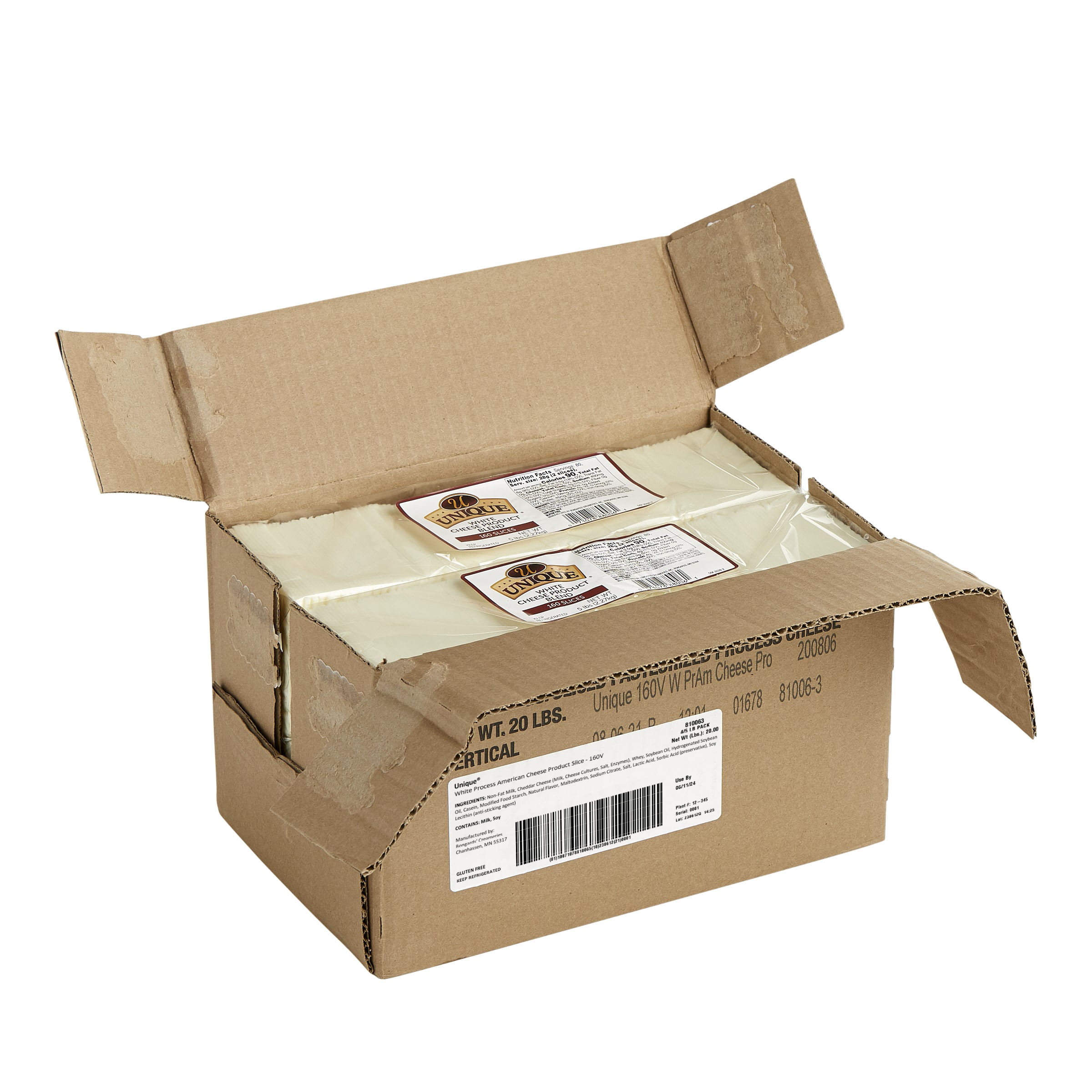 Unique® White Process American Cheese Product Slice 160 V 4/5