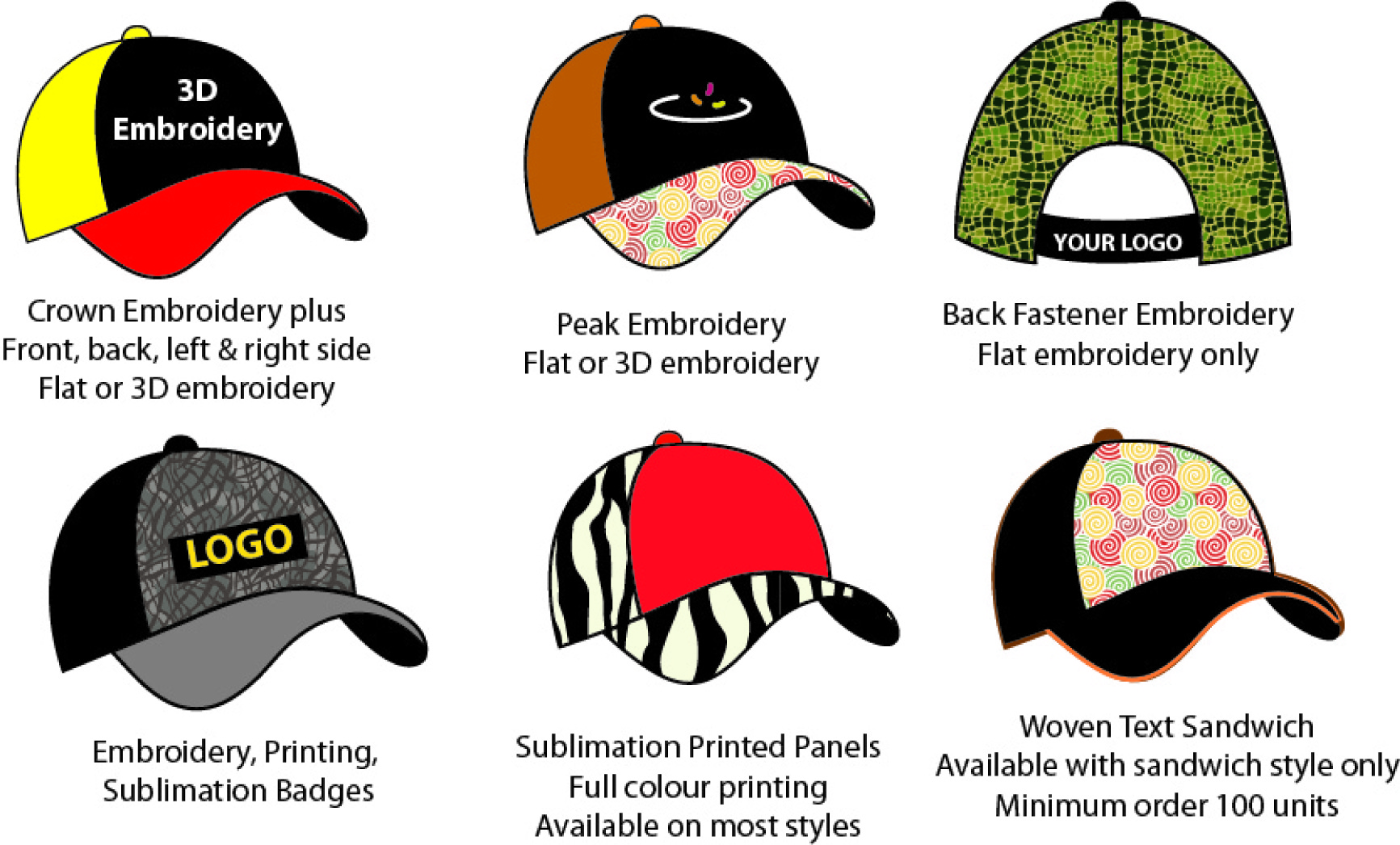 Promotional Sports Baseball Cap Contrast Trim on Both Sides Cotton