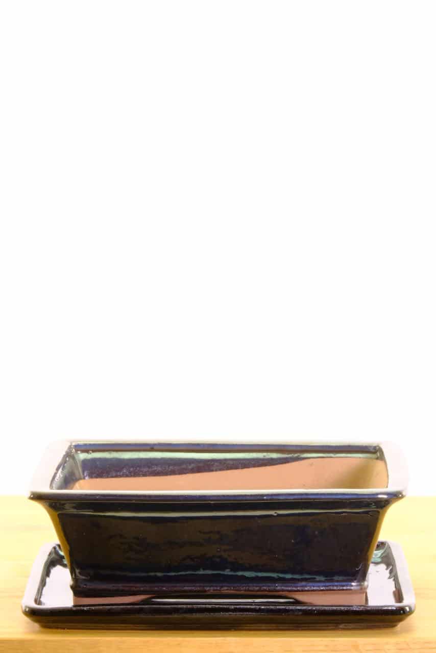 Black Bonsai Pot & Tray Rectangular Shaped 20cm (8 inch)