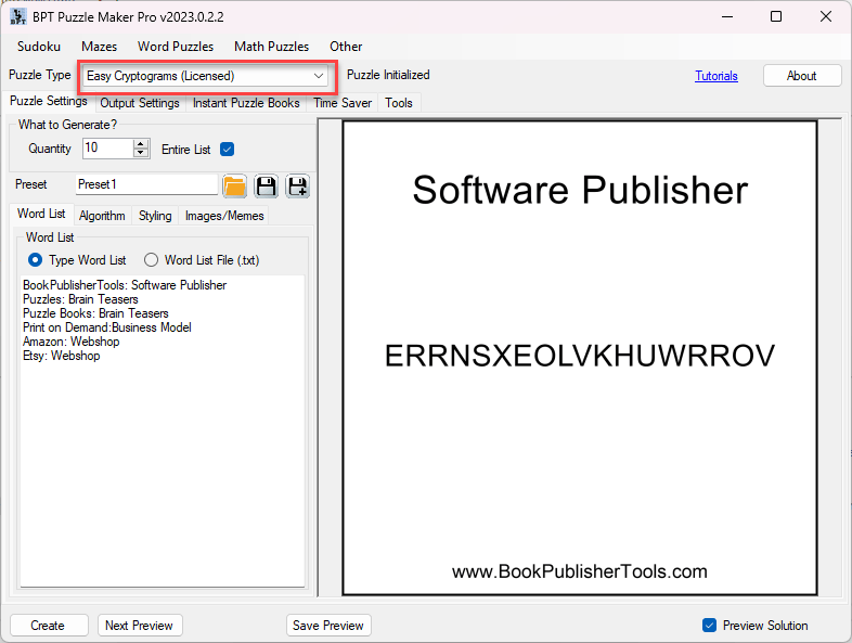 Puzzle Maker Pro - Easy Cryptograms - BookPublisherTools
