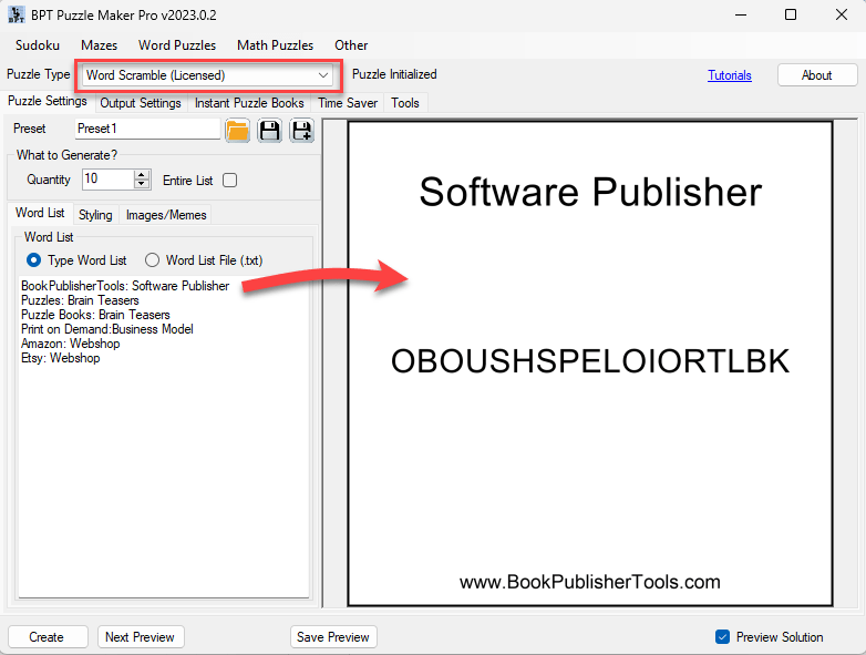 Puzzle Maker Pro Word Scramble BookPublisherTools