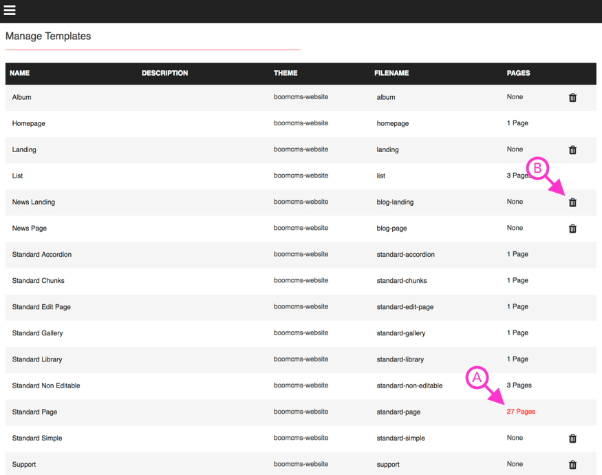Template list BoomCMS