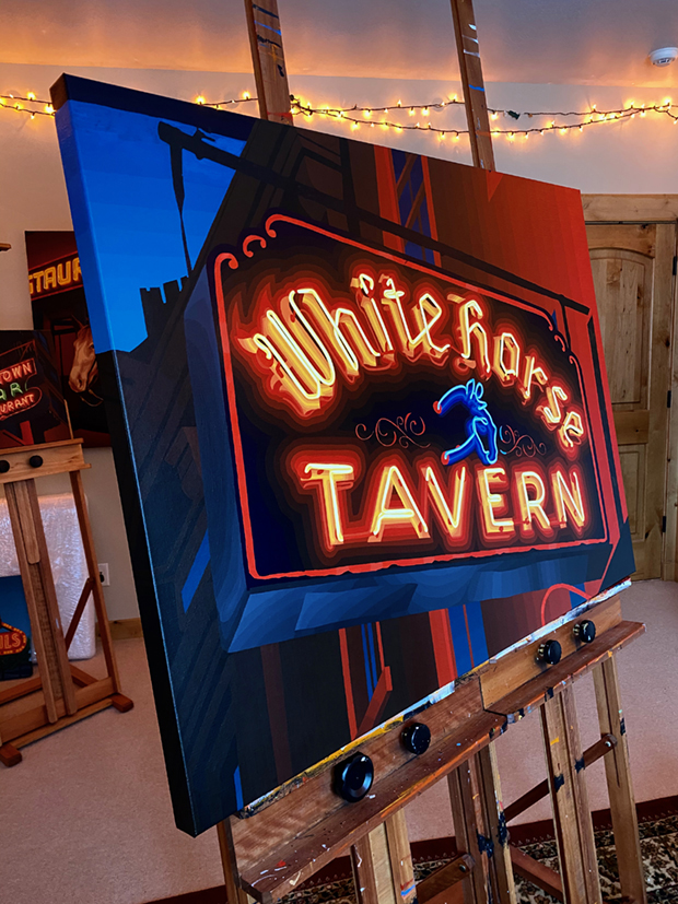 White Horse Tavern Neon Sign Painting by Borbay BORBAY