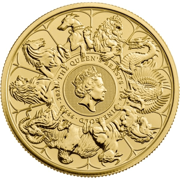 1 oz 2021 Royal Mint Queen's Beasts Completer Gold Coin Border Gold