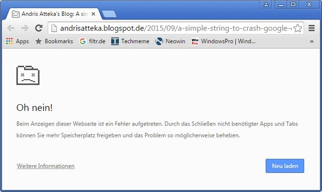 Google Chrome Absturz mit 16 Zeichen … Borns IT und WindowsBlog