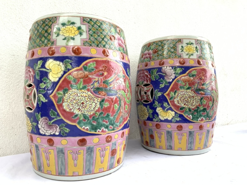 NYONYA Stool BLUE PAIR Chair Bench Phoenix Peonies