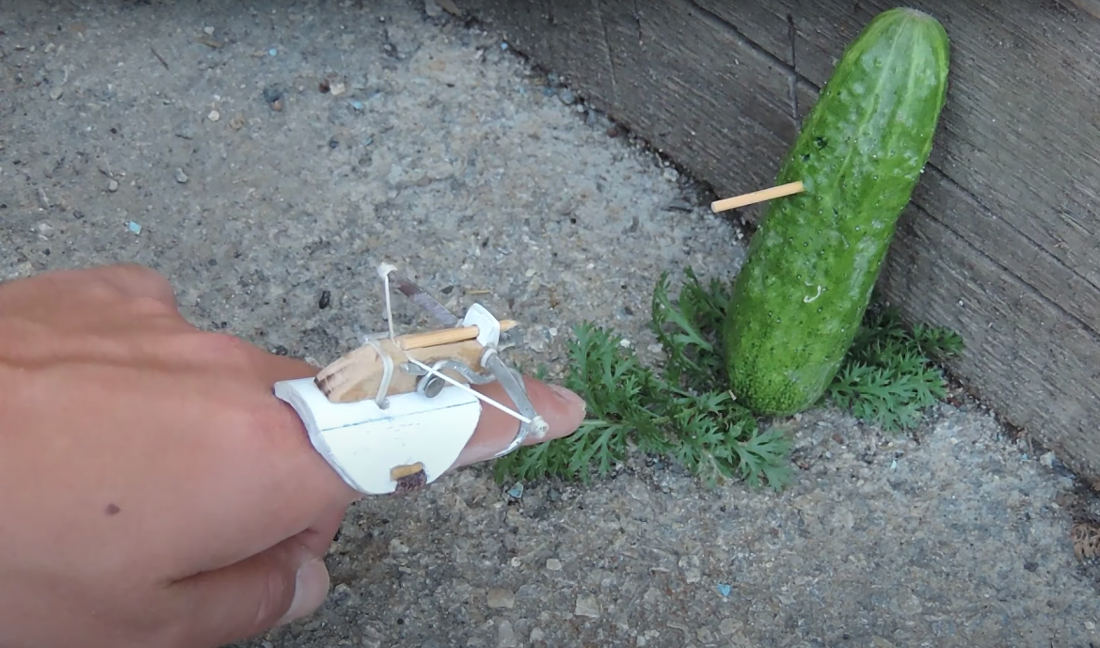 That Cucumber Never Saw It Coming A Tiny FingerMounted Crossbow