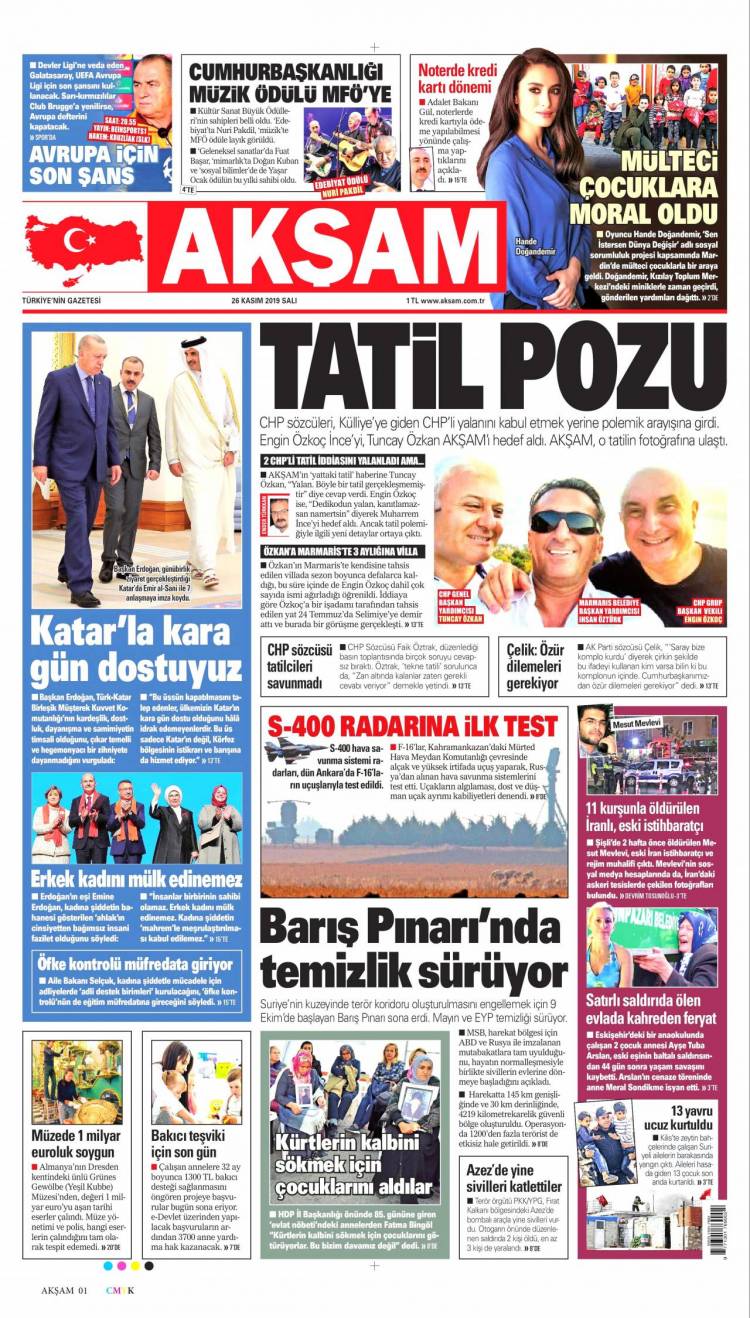 G&uuml;n&uuml;n Ulusal Gazete Manşetleri - 26 11 2019