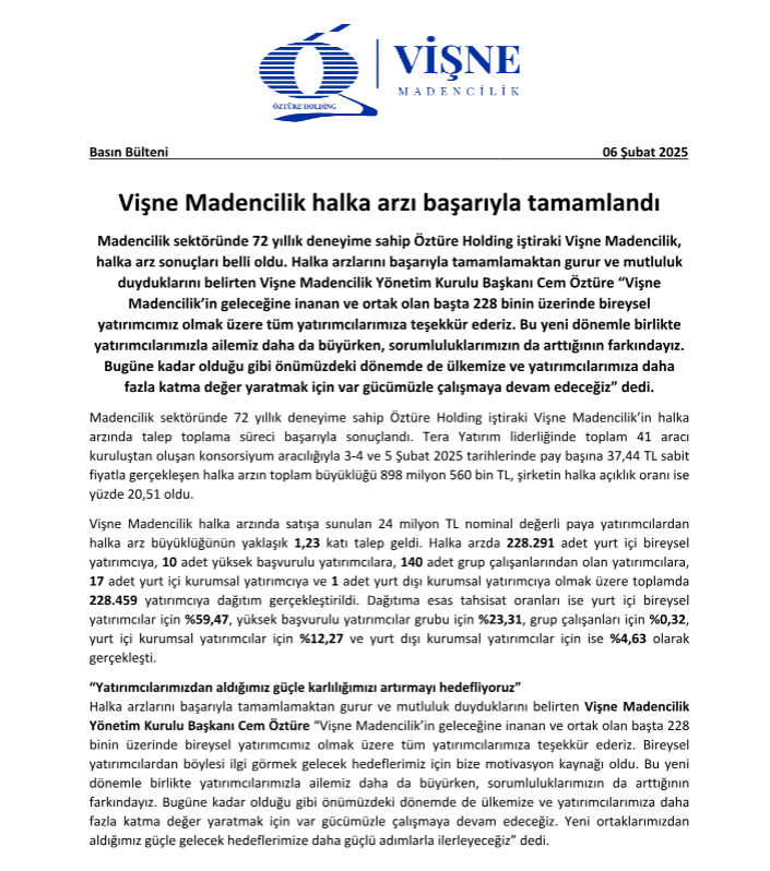 Yabancı yatırımcı Vişne Madencilik (VSNMD) halka arzında neyi yanlış buldu 10 Borsatek