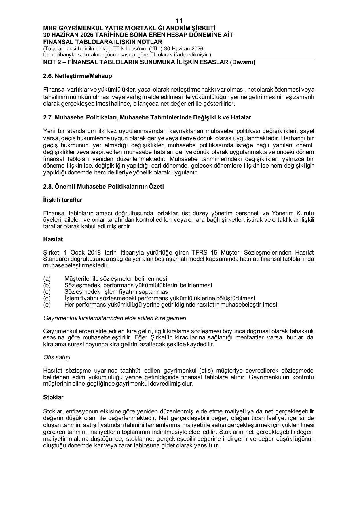 MHR GYO_30.06.2026 Tarihli Baฤฤฑmsฤฑz Denetim Raporu.pdf โ sayfa 13
