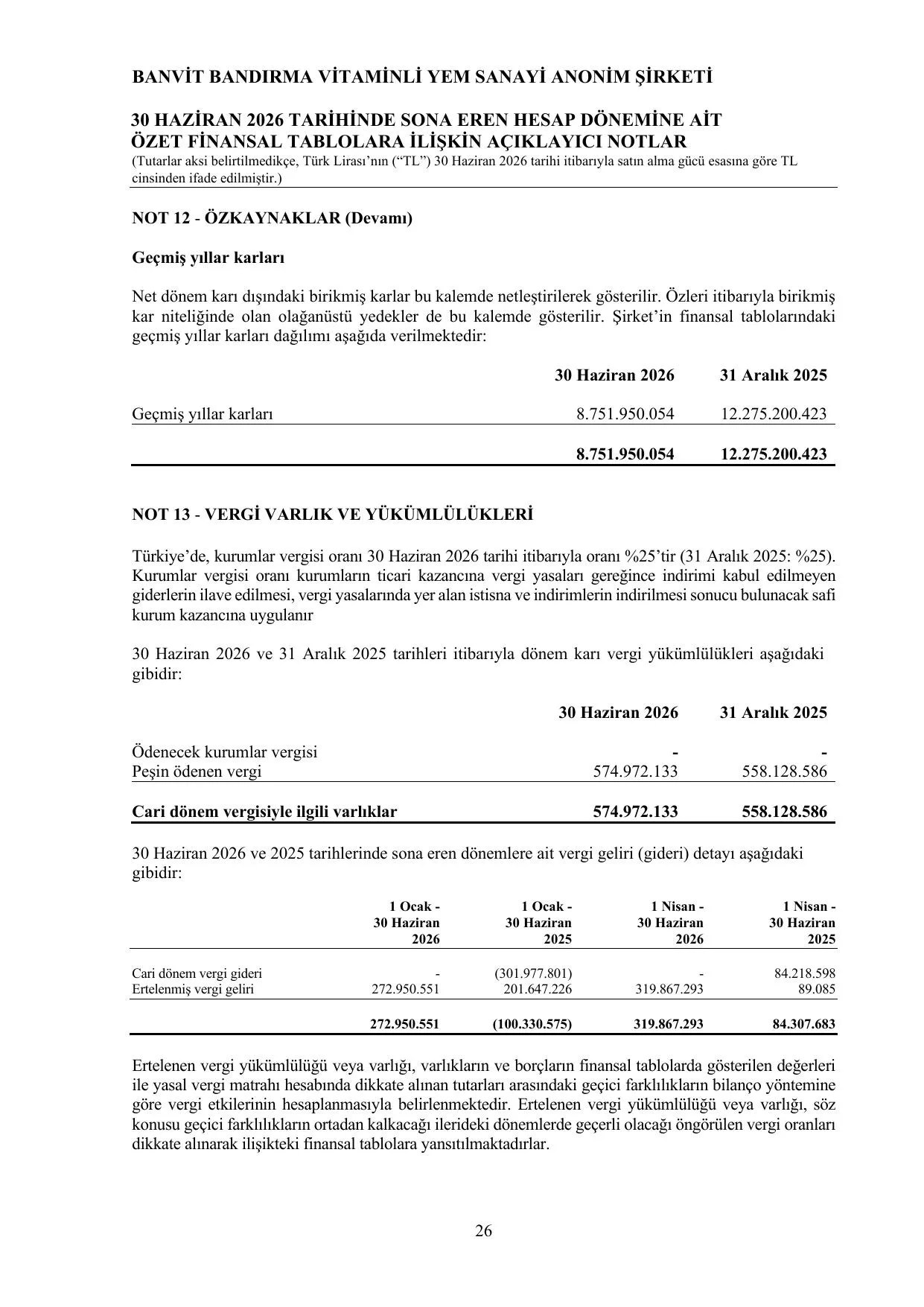 Banvit Finansal Rapor 30.06.2026 TR.pdf โ sayfa 29