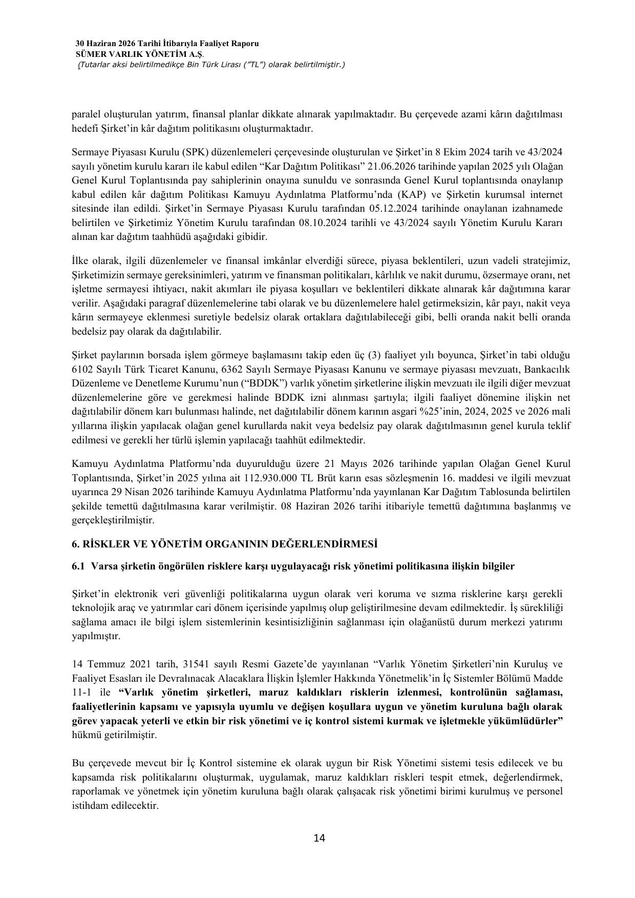 2026-2. รeyrek Faaliyet Raporu.pdf โ sayfa 14