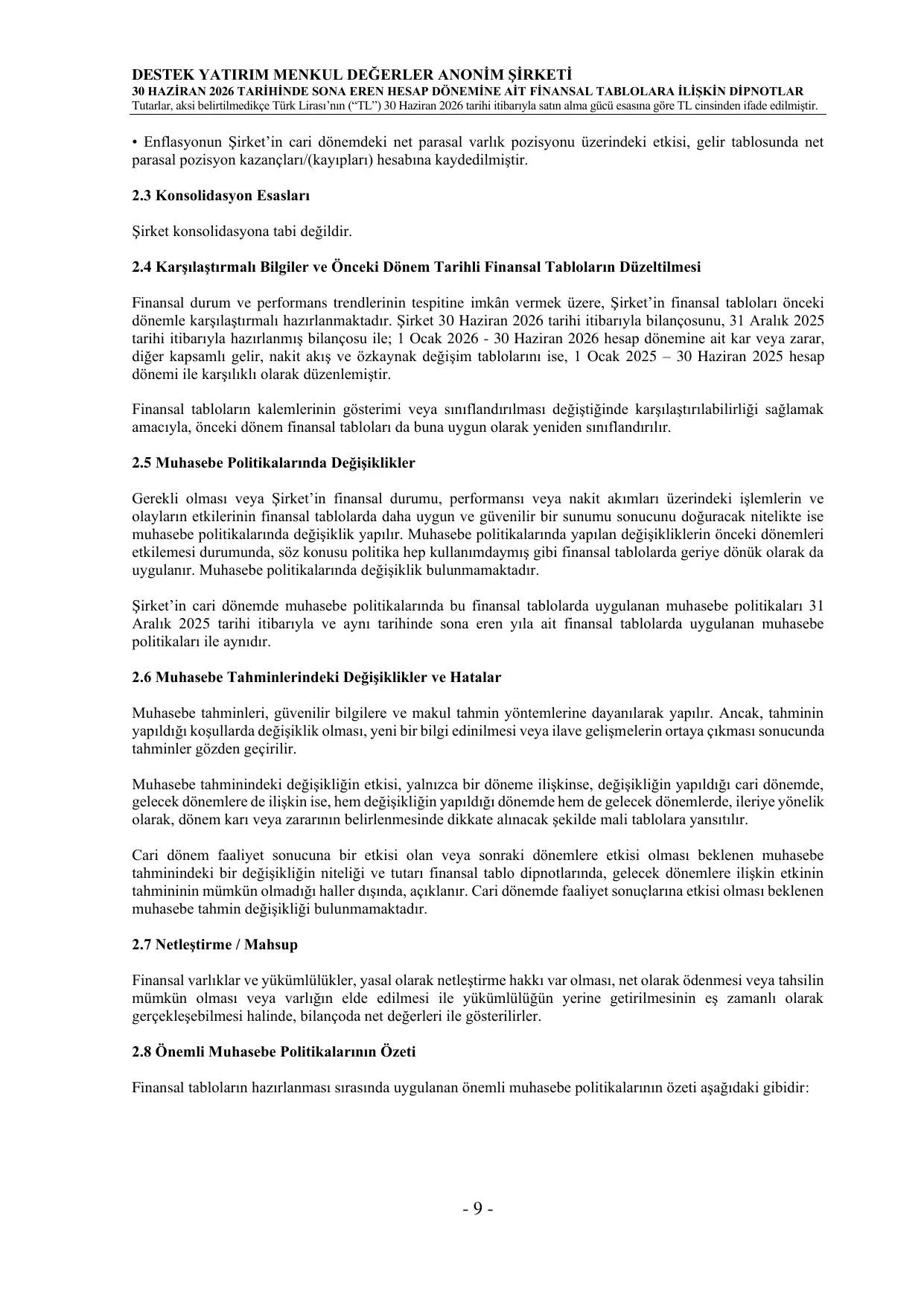 Destek Yatirim 30.06.2026 Finansal Rapor_final.pdf — sayfa 12