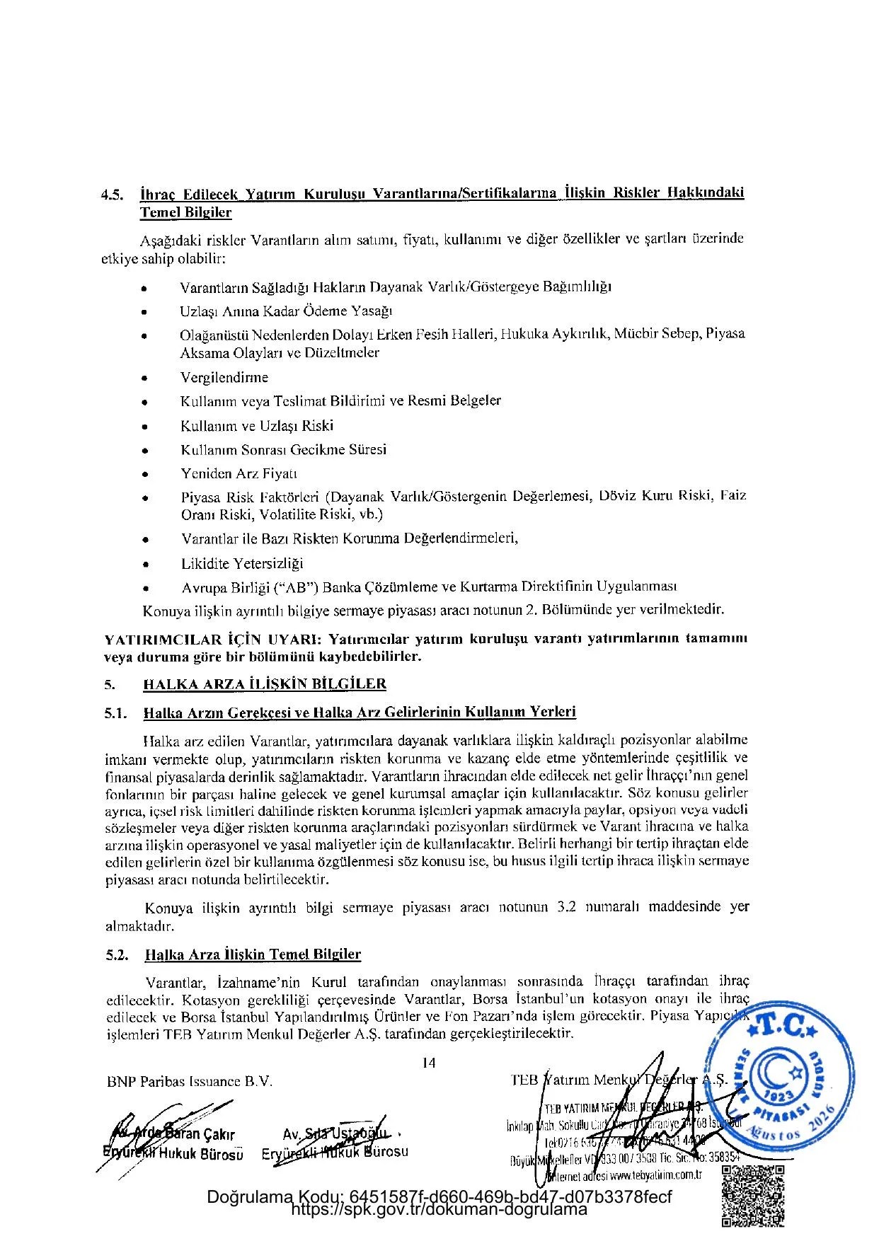 BNPP - SPK ONAYLI OZET (13 AGUSTOS 2026 IHRACI).pdf โ sayfa 14