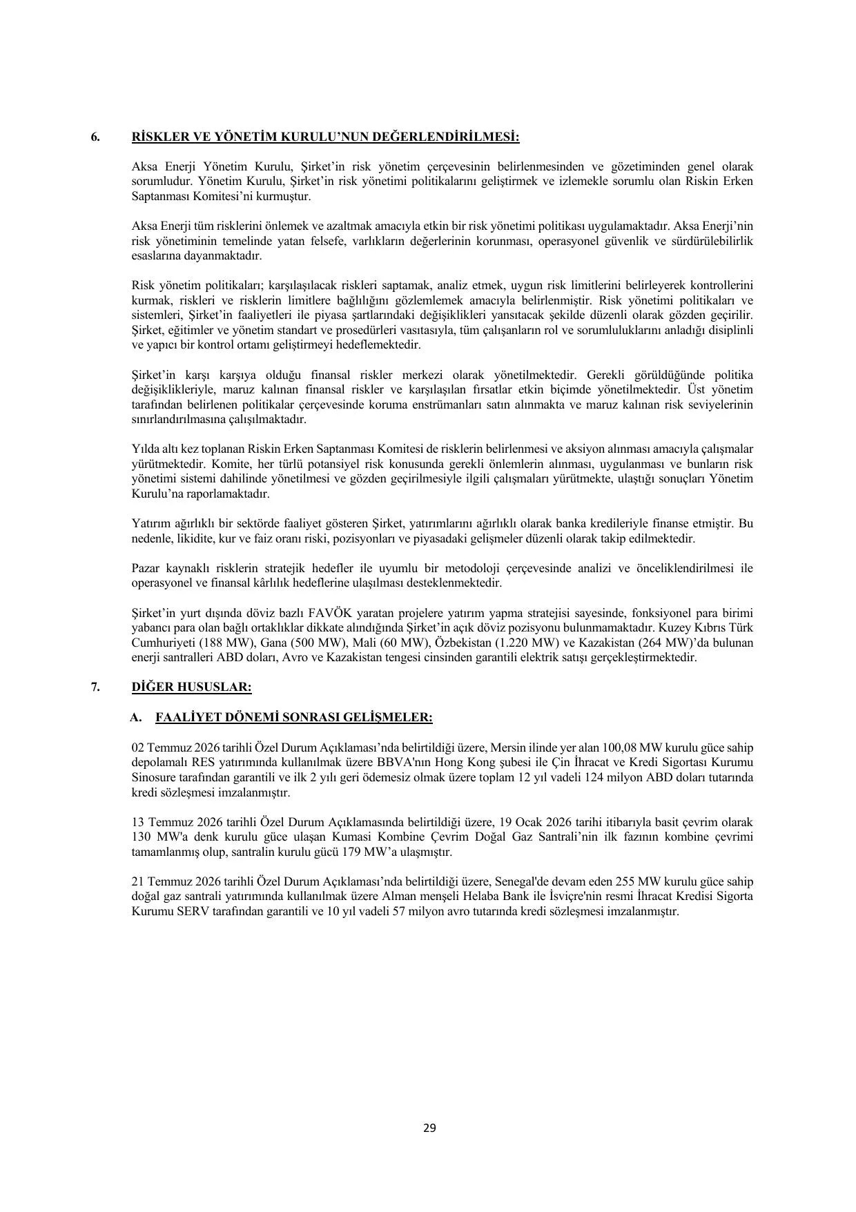 Aksa Enerji Üretim A.Ş. ve Bağlı Ortaklıklar 30 Haziran 2026 Faaliyet Raporu.pdf — sayfa 18