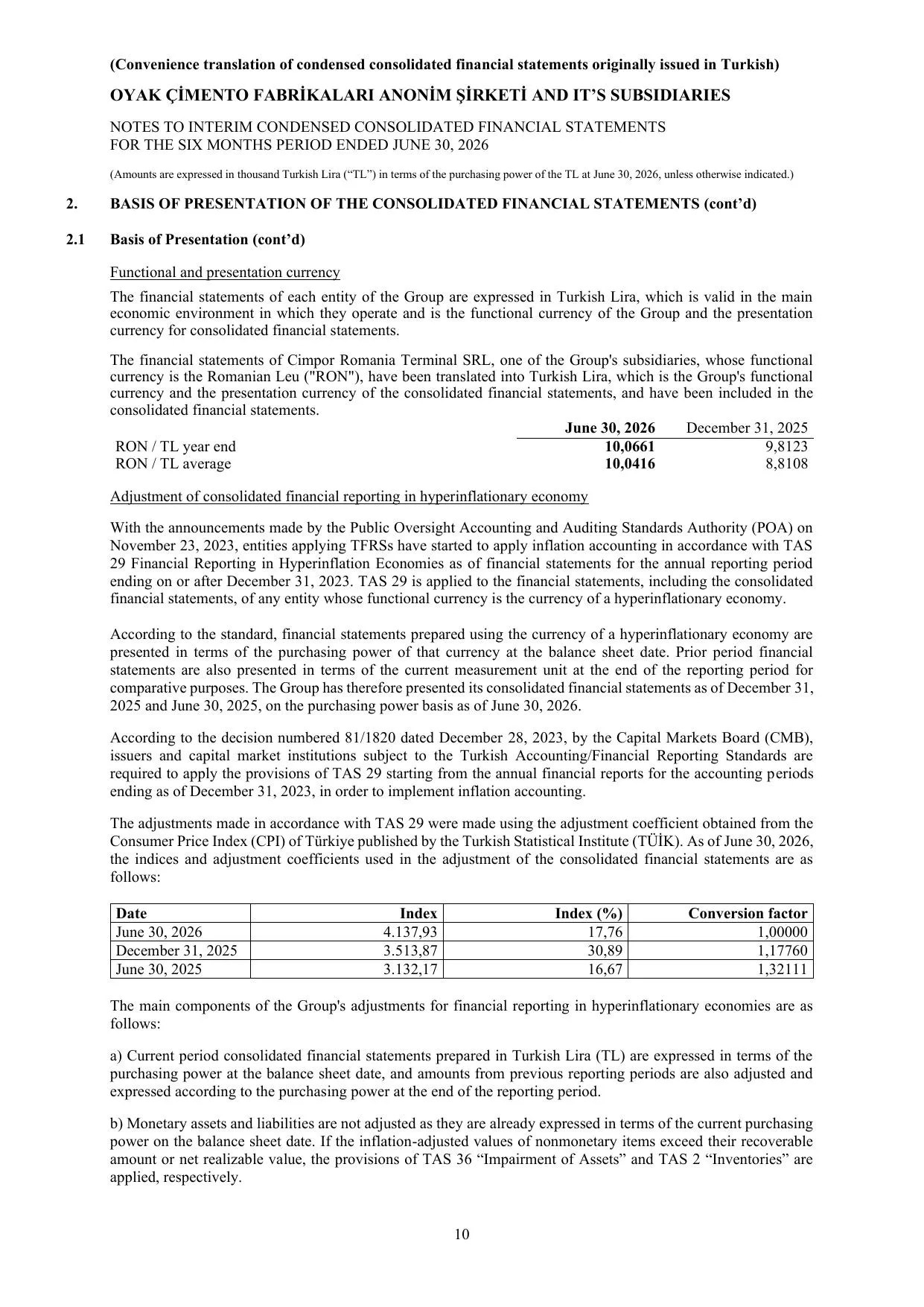 OYAK รimento Fabrikalarฤฑ A.ล.- 30.06.2026 - CMB Report (ENG).pdf โ sayfa 14