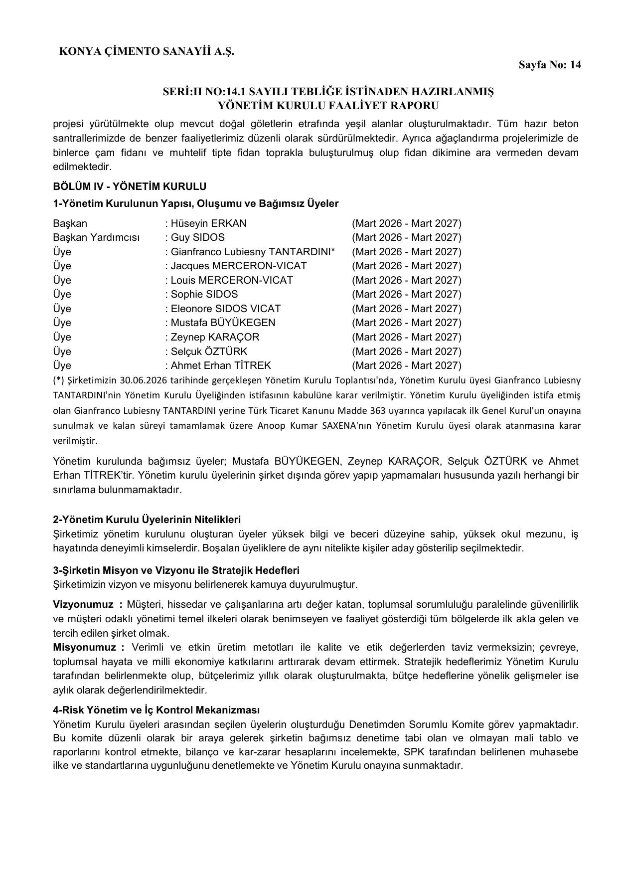 Konya Cimento 30.06.2026 YK Faaliyet Raporu.pdf — sayfa 14