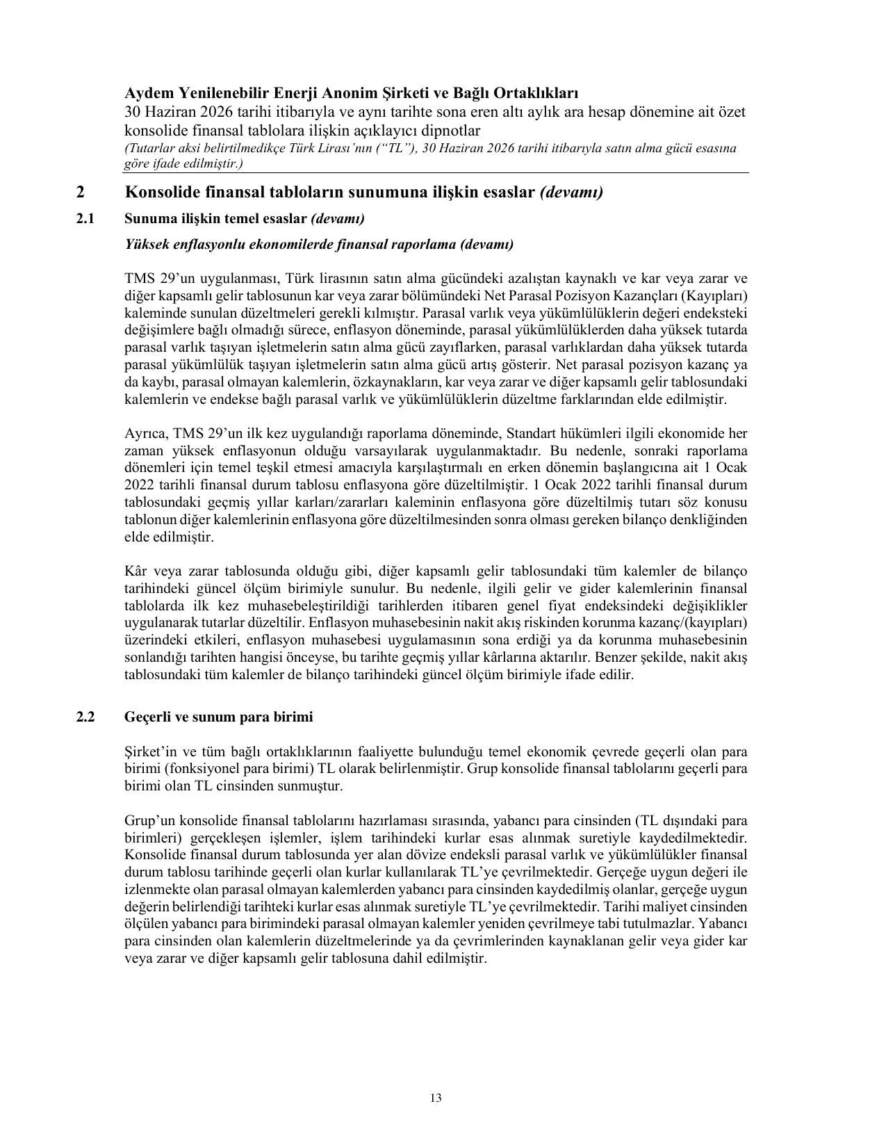 Aydem Yenilenebilir Enerji A.ล. TFRS TR 30.06.2026.pdf โ sayfa 14