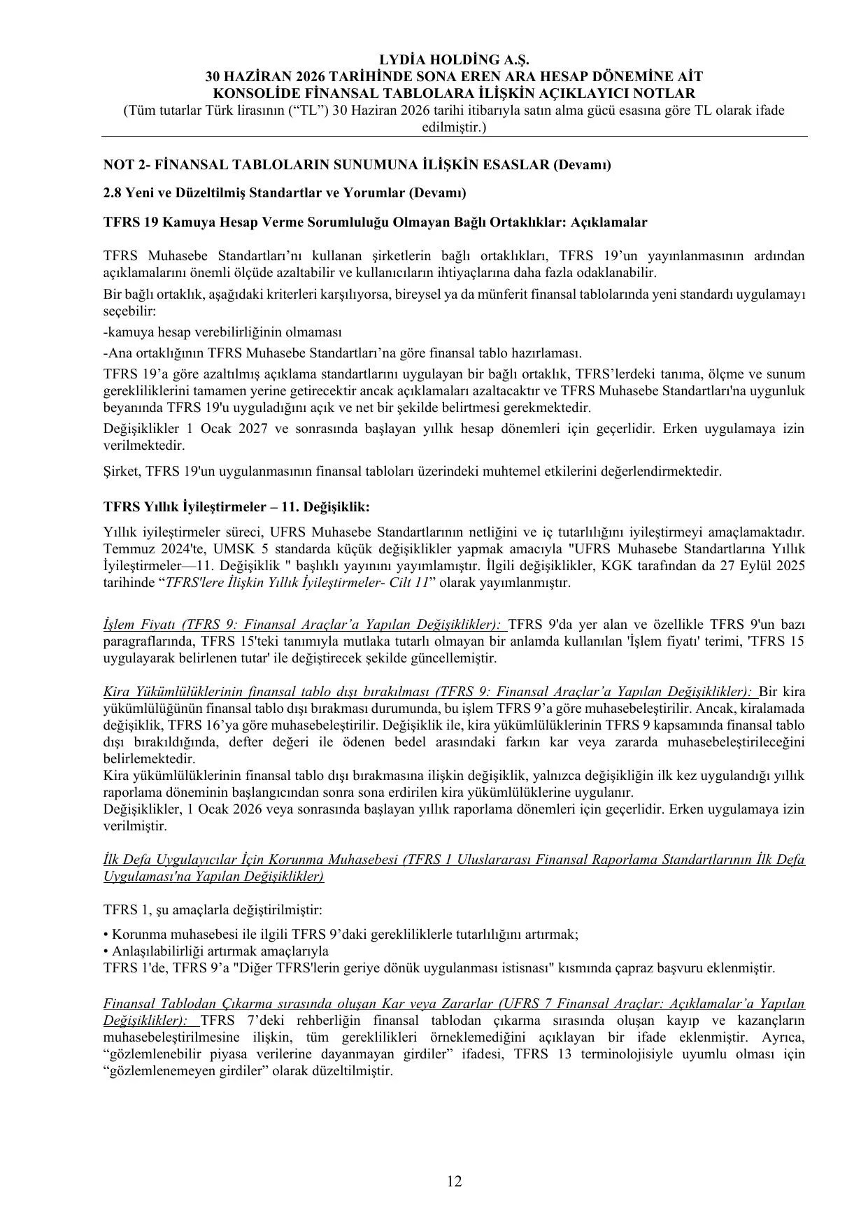 Lydia Holding Konsolide 30.06.2026-TR.pdf โ sayfa 14