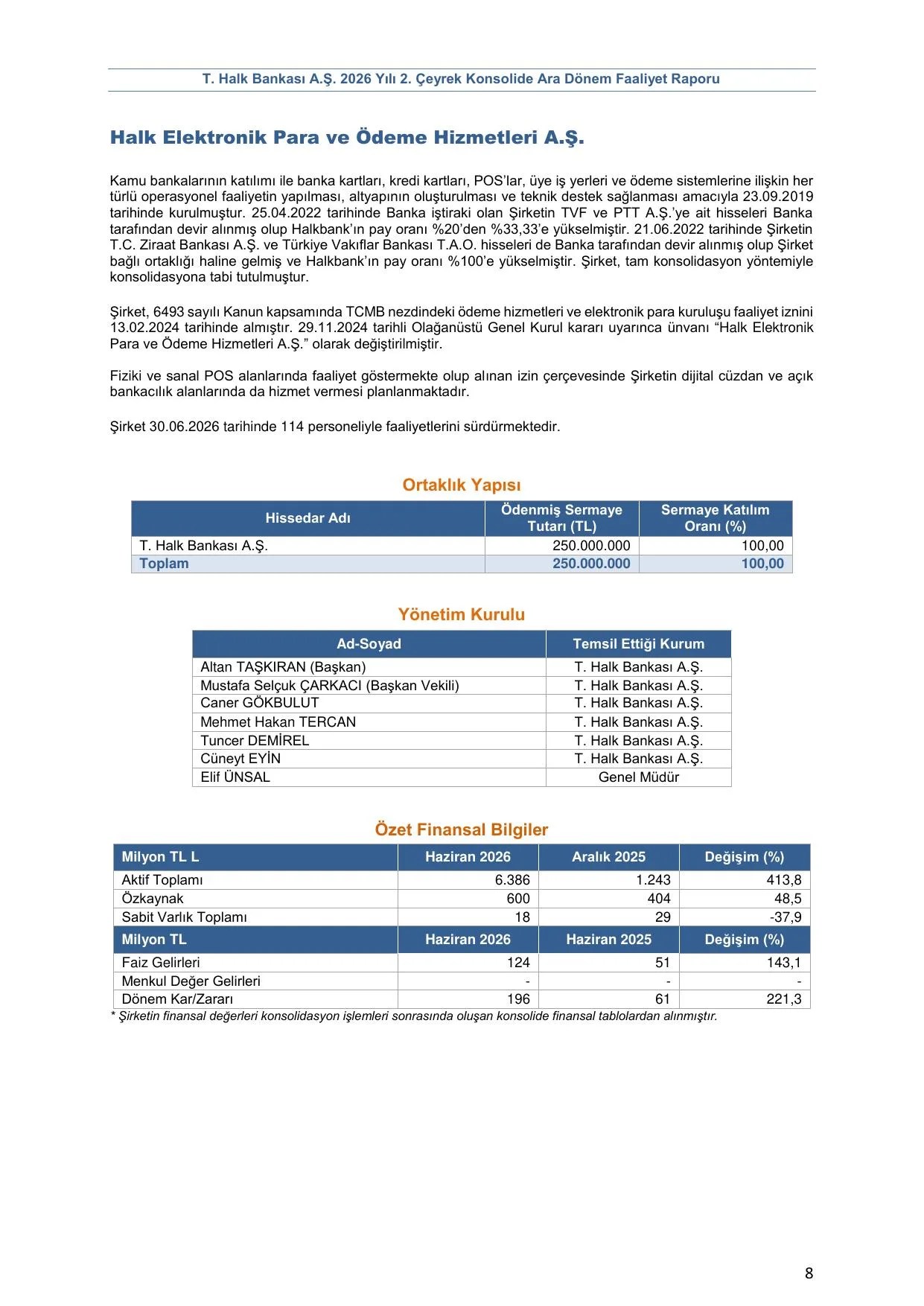 2026 2. Çeyrek Konsolide Ara Dönem Faaliyet Raporu.pdf — sayfa 9
