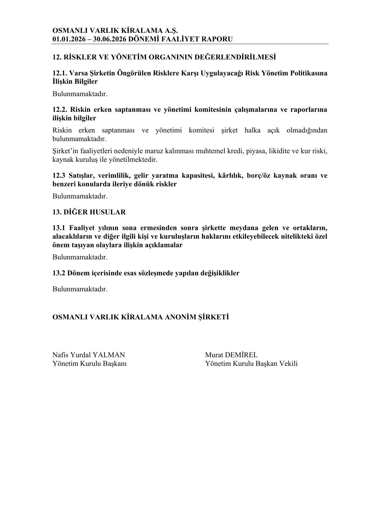 Osmanlฤฑ Varlฤฑk Kiralama A.ล. Faaliyet Raporu 30.06.2026.pdf โ sayfa 12