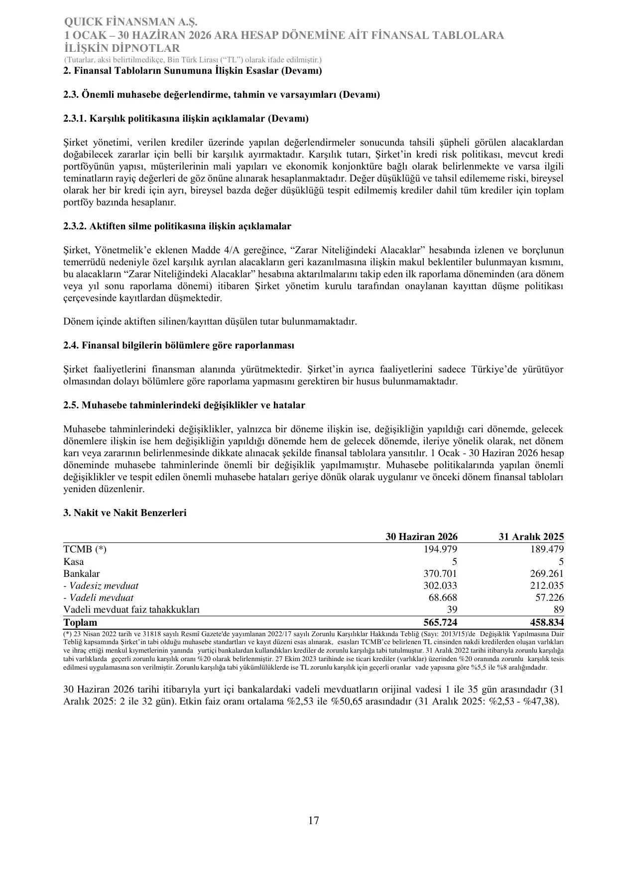 Quick Finansman A.Ş. 30062026 Finansal Tablolar.pdf — sayfa 20