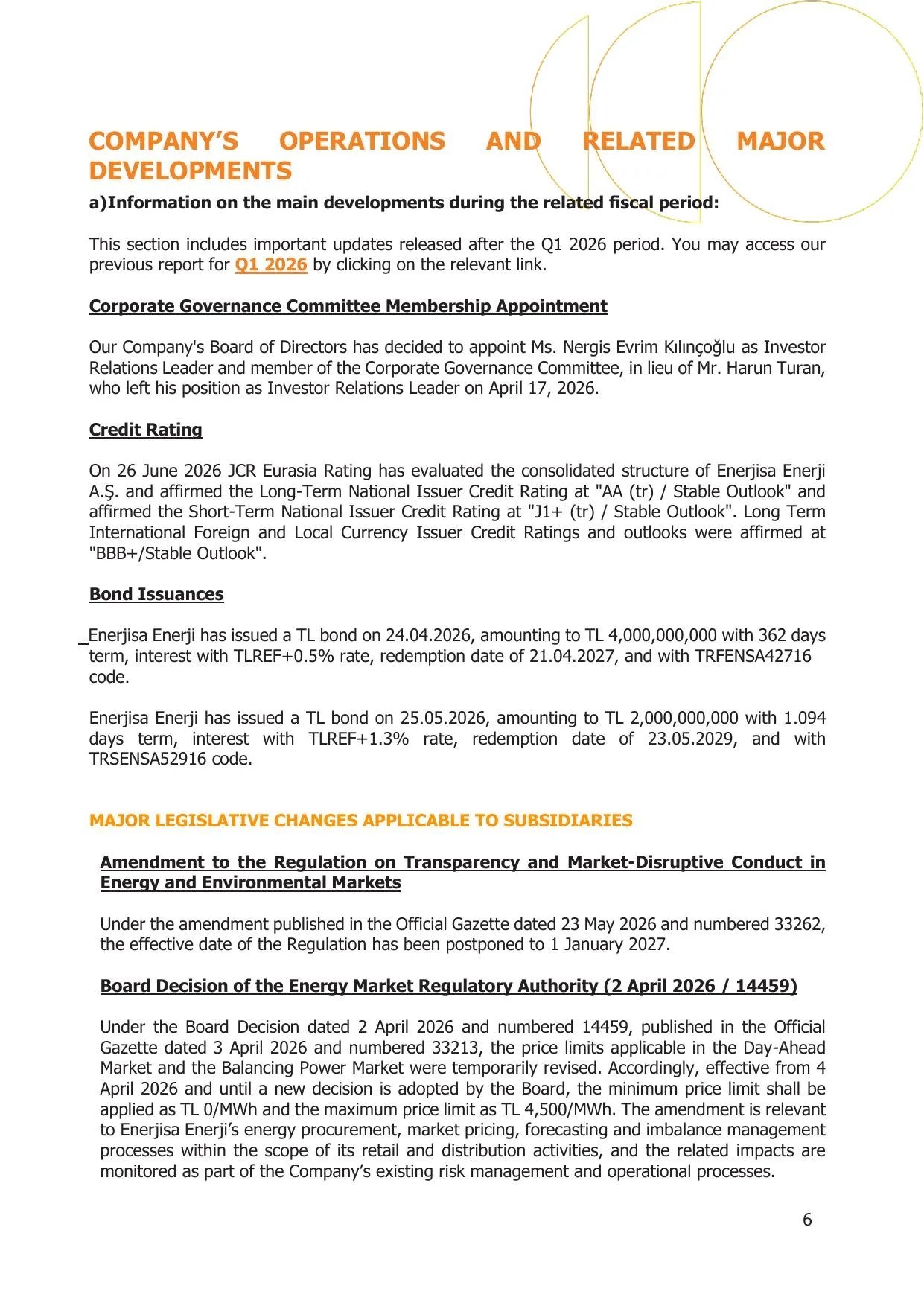 Enerjisa Enerji as Activity Report as of 30.06.2026.pdf โ sayfa 6