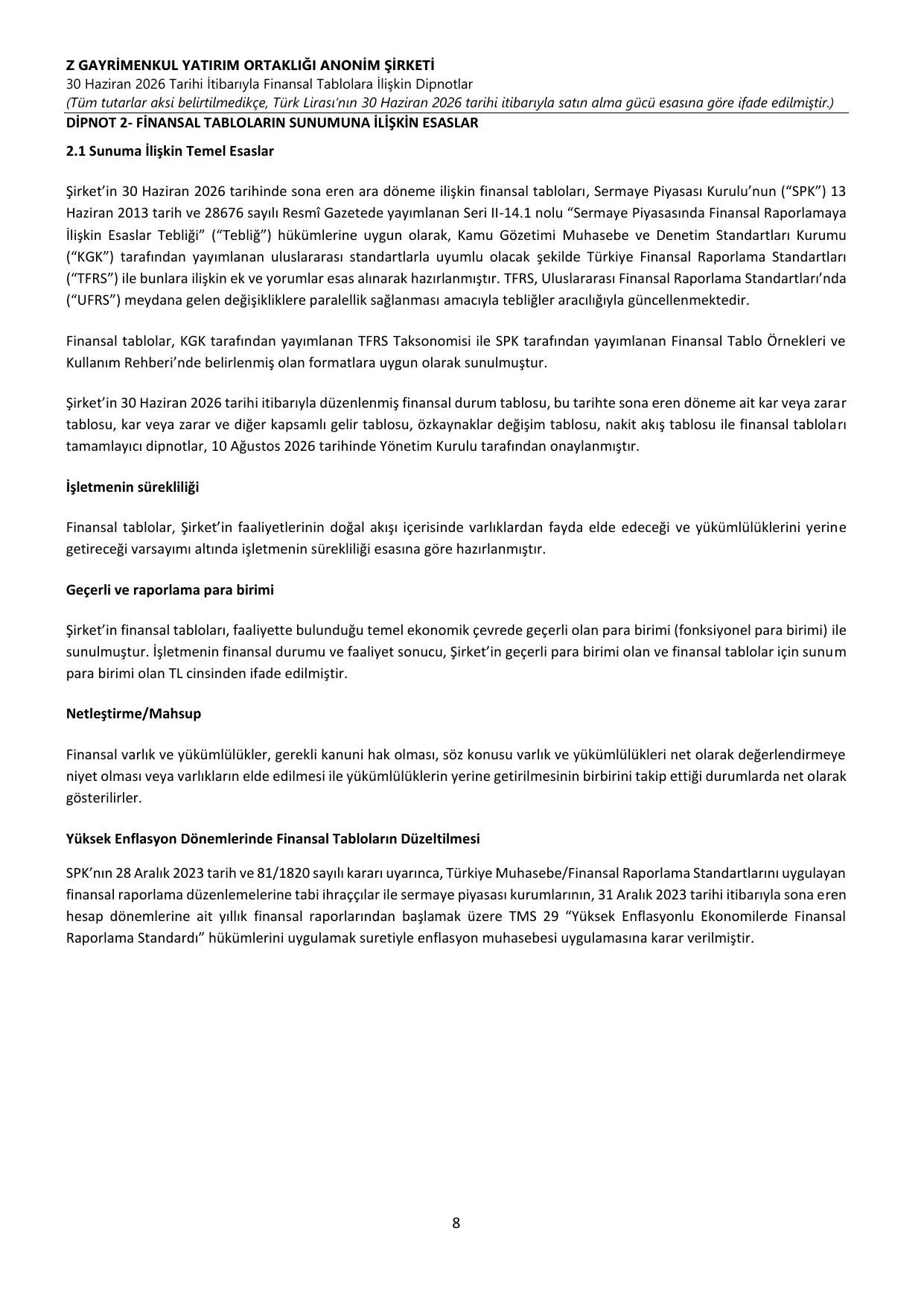 Z GYO_Finansal Rapor 30.06.2026 .pdf — sayfa 12