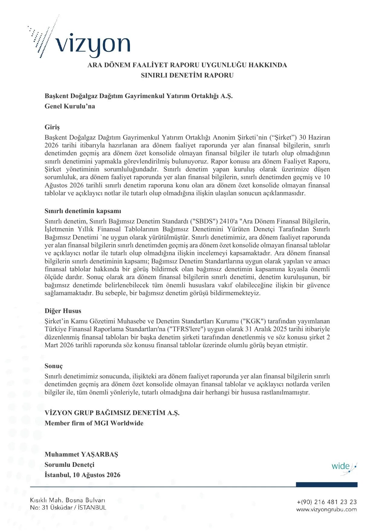 30.06.2026 Tarihli Faaliyet Raporu Başkentgaz.pdf — sayfa 2