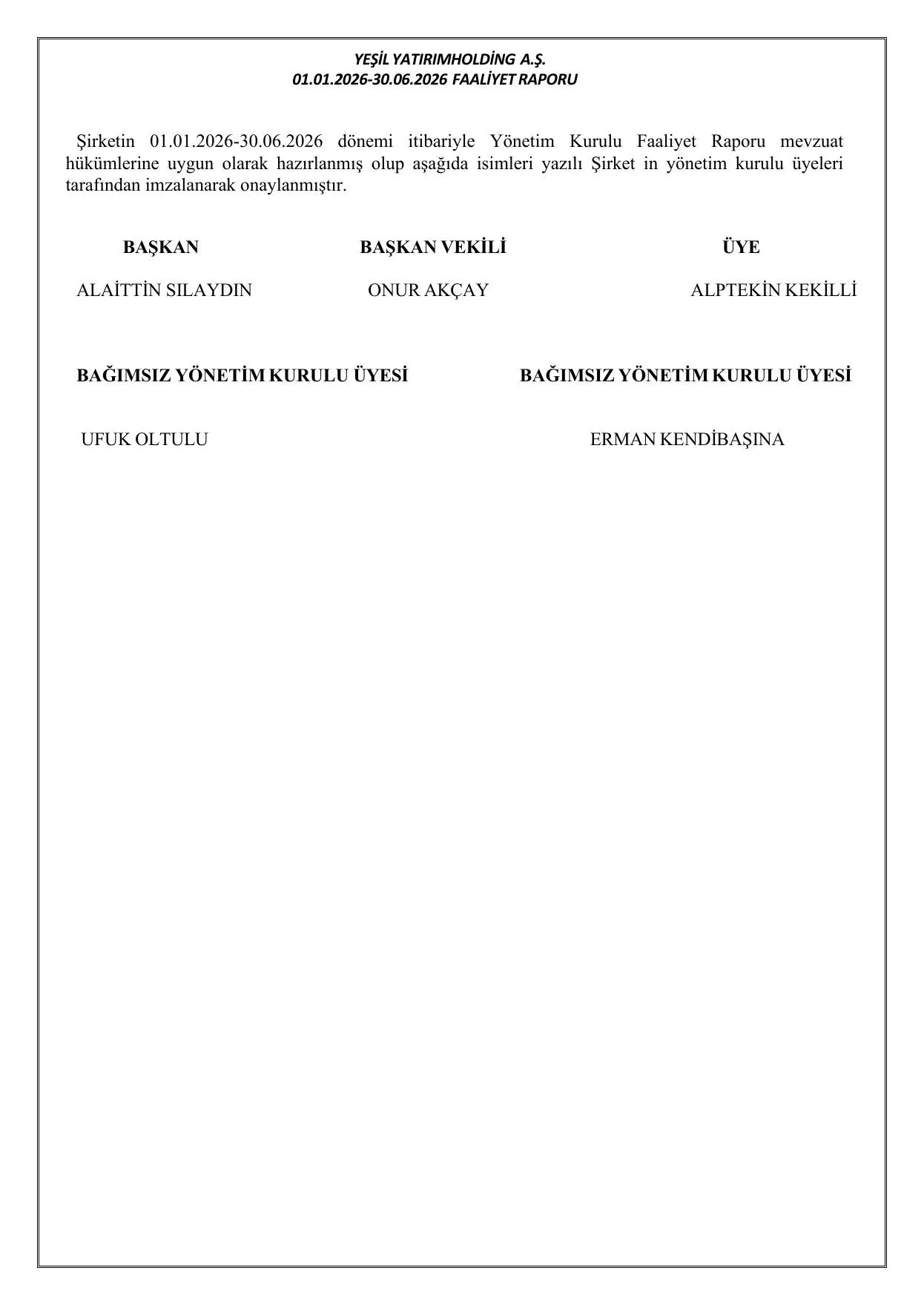 30.06.2026 Yeşil Yatırım Holding A.Ş.Faaliyet Raporu.pdf — sayfa 20