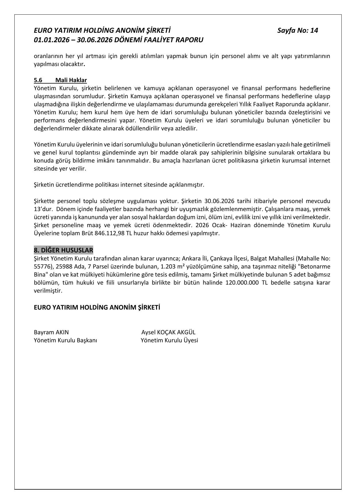 Euro Yatırım 30.06.2026 Faaliyet Raporu.pdf — sayfa 14