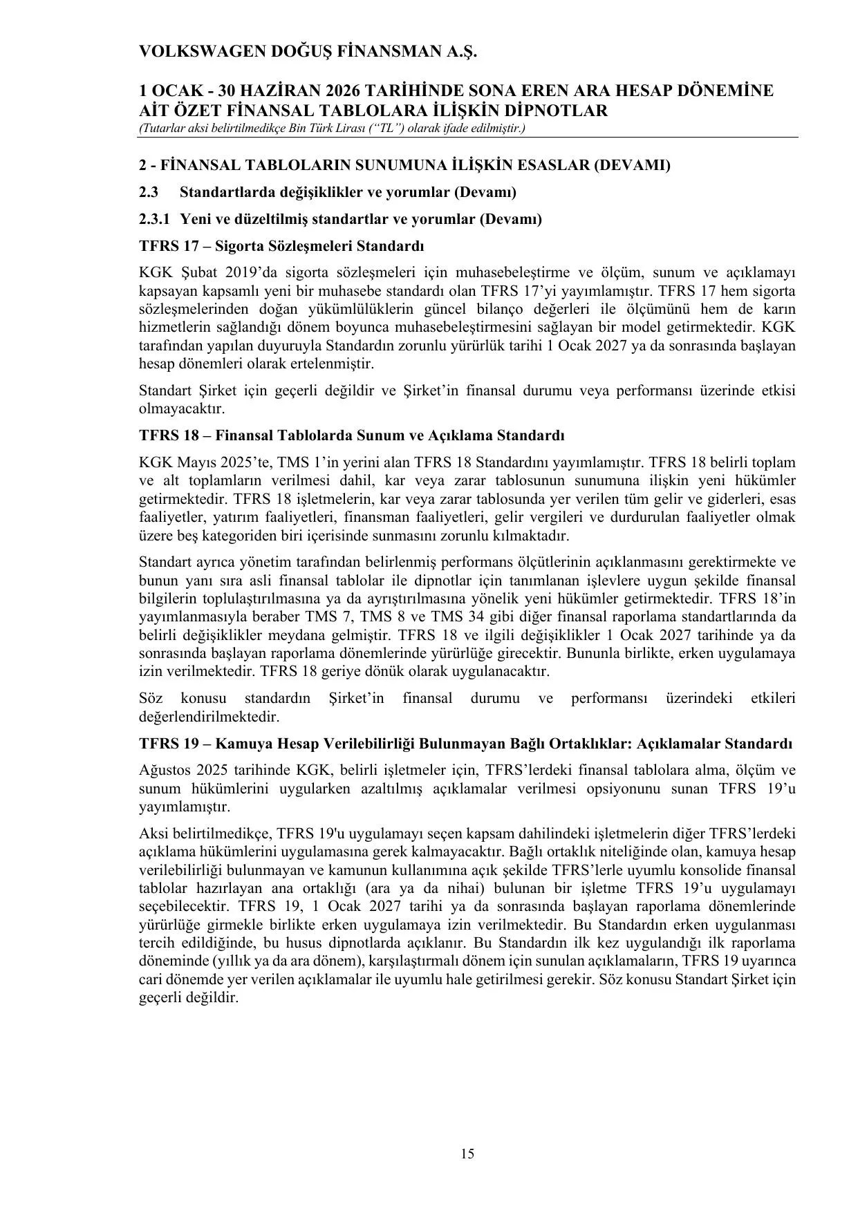 Volkswagen Doğuş Finansman A.Ş. 30.06.2026 BDDK Raporu.pdf — sayfa 19