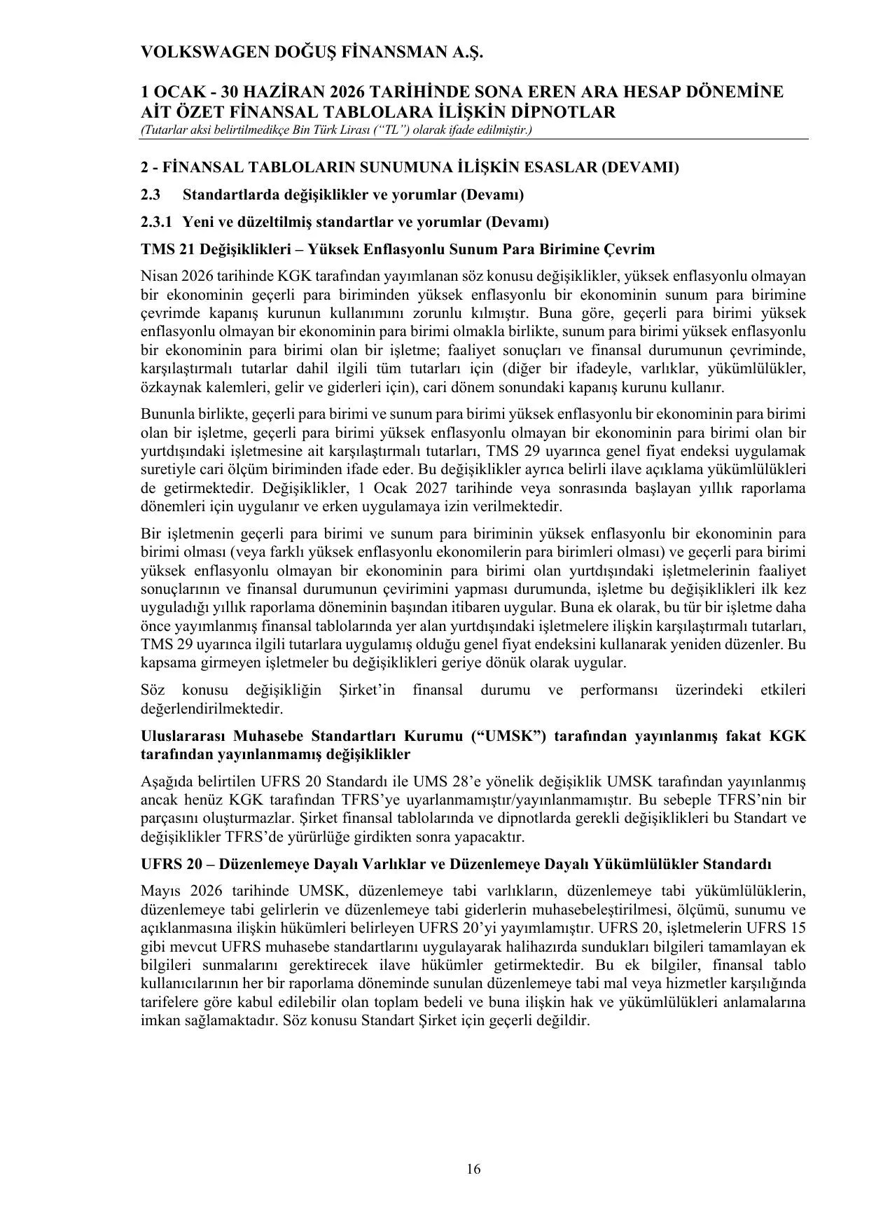 Volkswagen Doğuş Finansman A.Ş. 30.06.2026 BDDK Raporu.pdf — sayfa 20