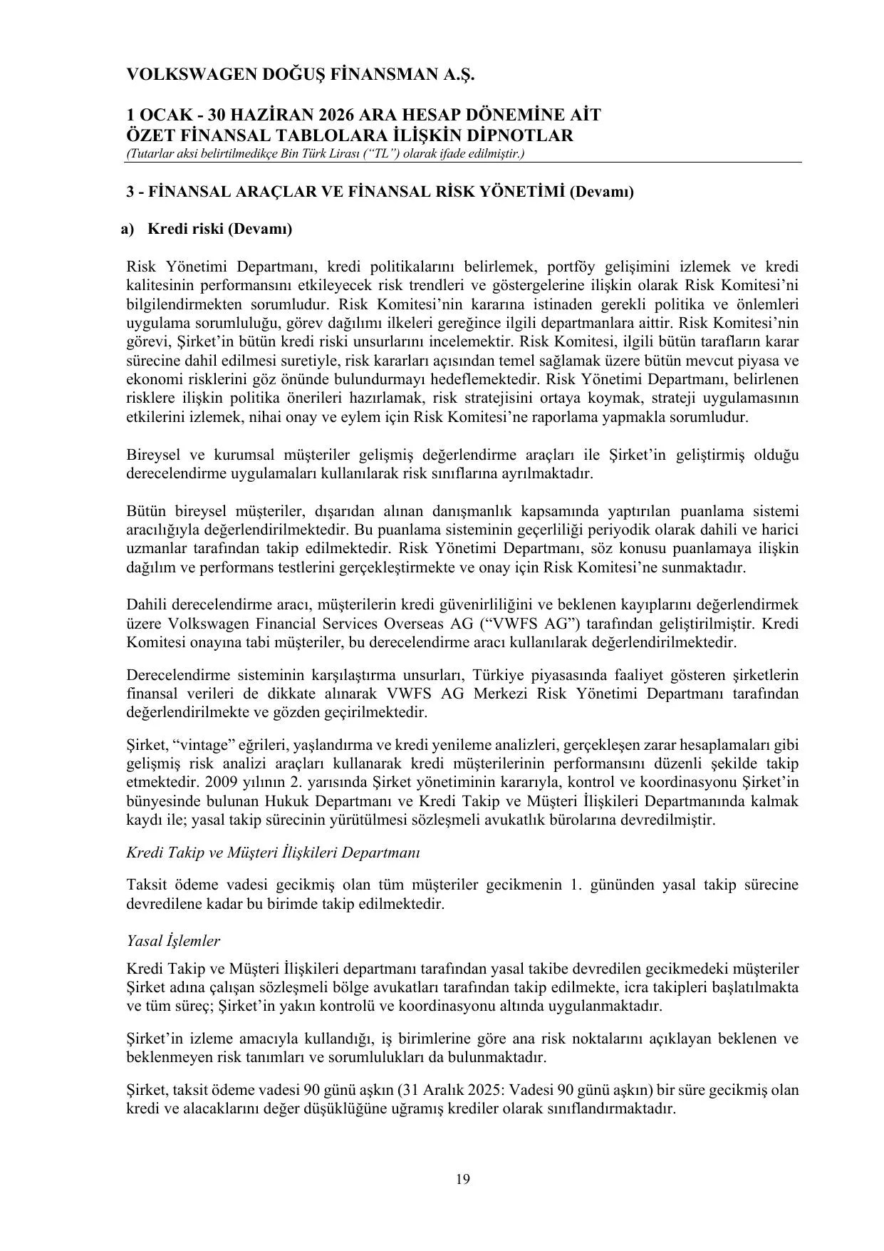 Volkswagen Doğuş Finansman A.Ş. 30.06.2026 BDDK Raporu.pdf — sayfa 23