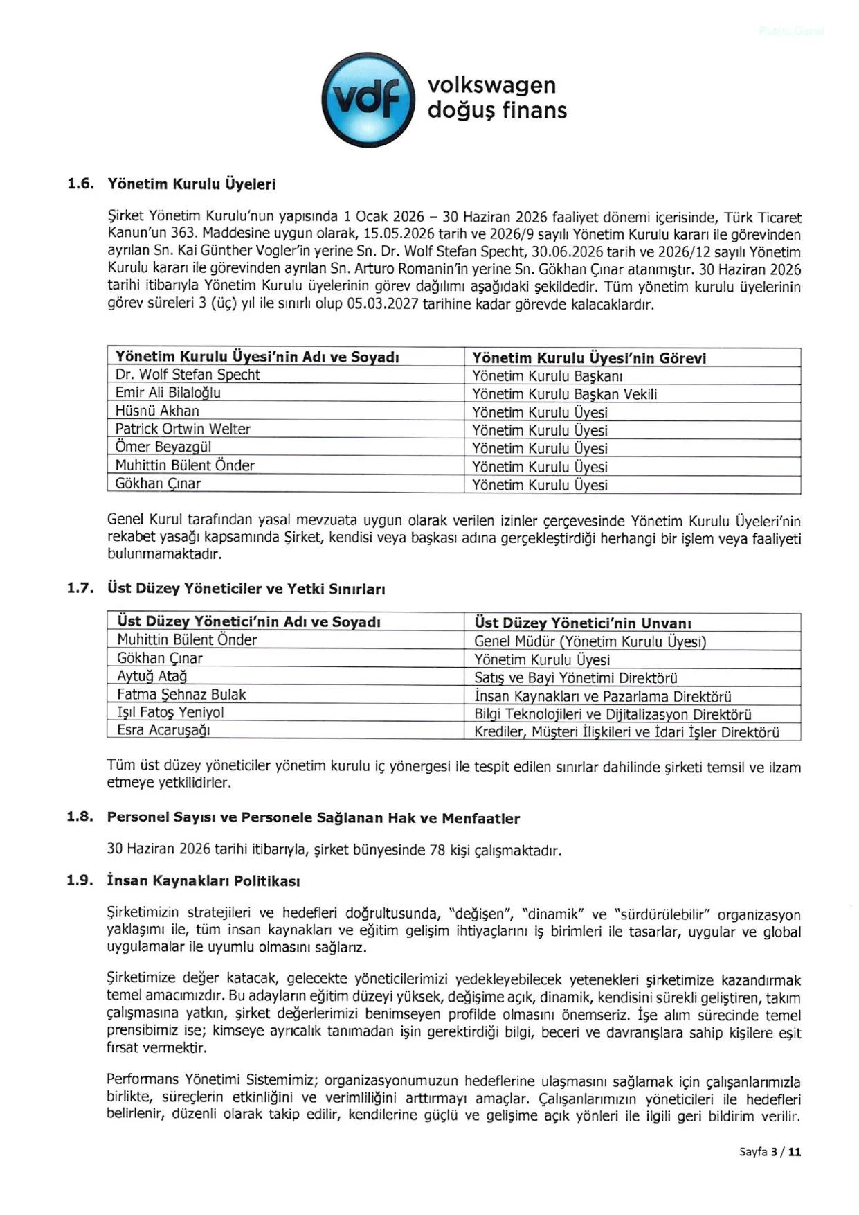 Volkswagen Doฤuล Finansman A.ล. 30.06.2026 Faaliyet Raporu.pdf โ sayfa 4