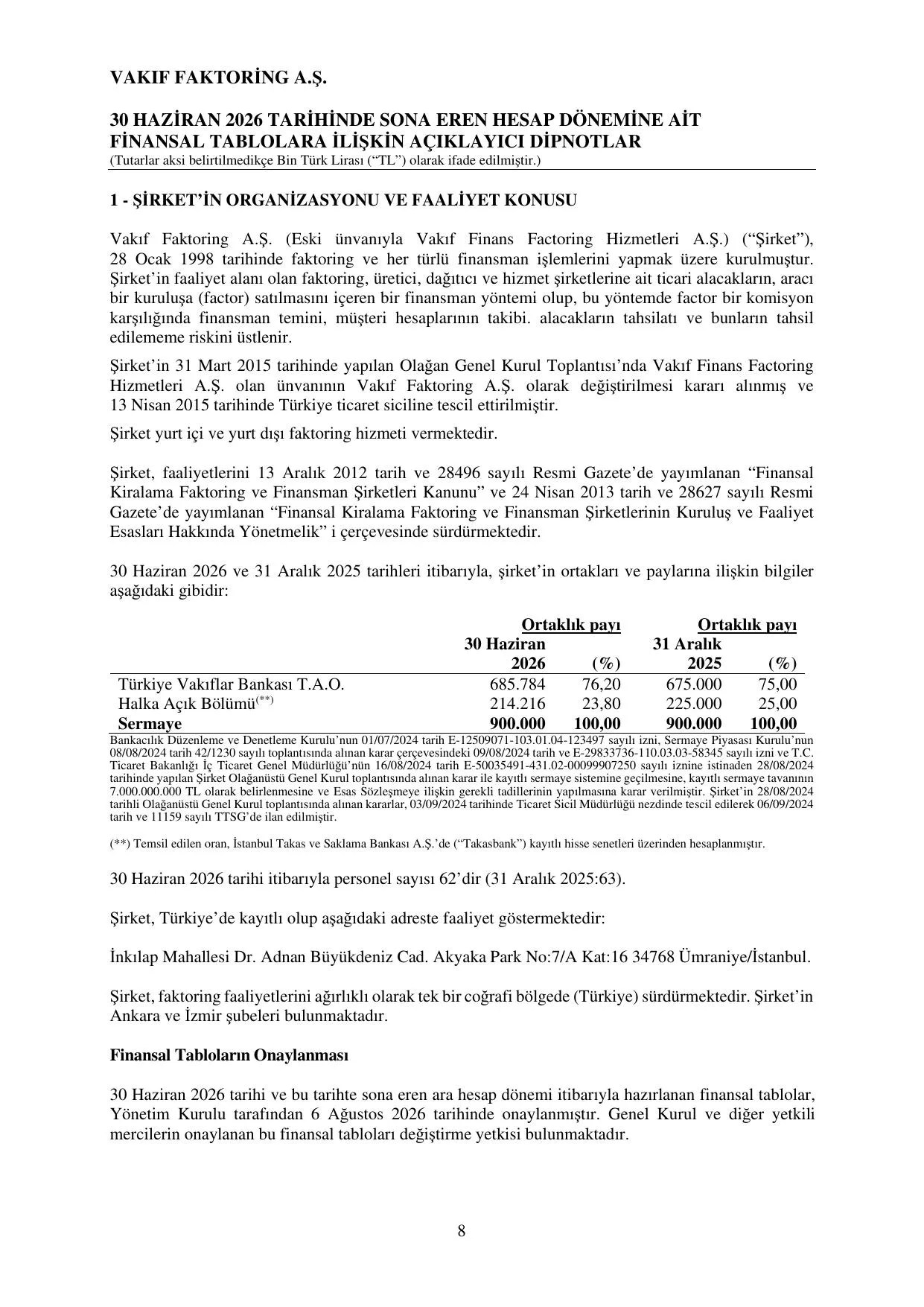 Vakฤฑf Faktoring - BDDK Raporu 30.06.2026.pdf โ sayfa 11
